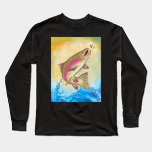 End Of The Line // Rainbow Trout Jumping Out Of Splashing Water // With Lure at Sunset // Fish On! Long Sleeve T-Shirt